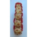Armband met rood beige gekleurde houten kralen en rood  elastiek koord